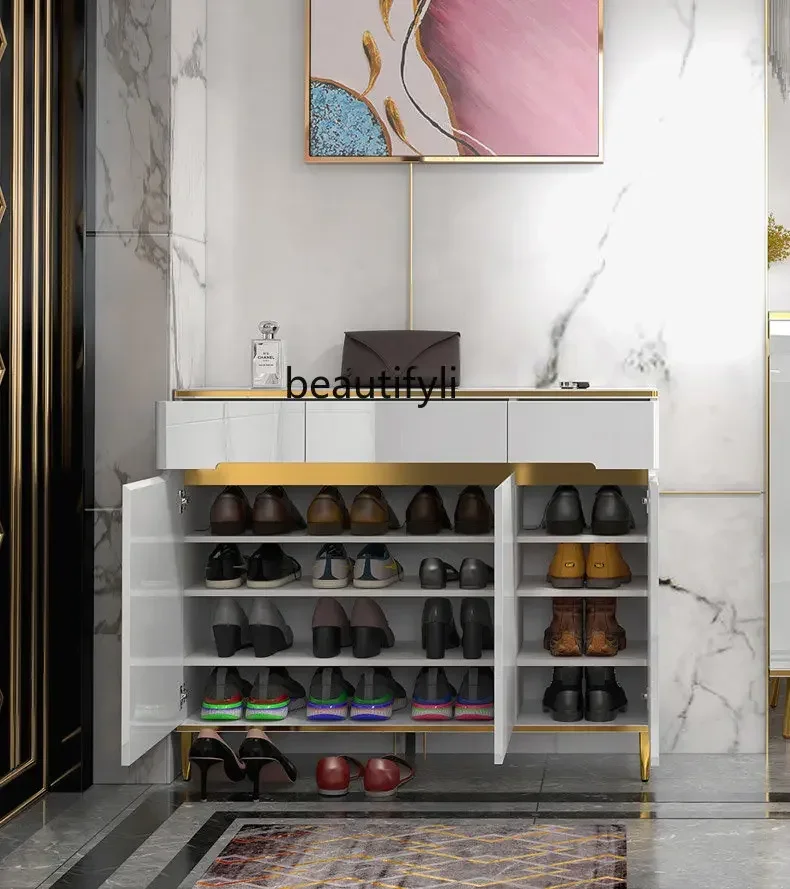 cc182R1 خزانة خذاء فاخرة خفيفة المنزل توفير المساحة جدار المنزل بسيط الحديثة مدخل خزانة لوحة حجرية قاعة خزانة