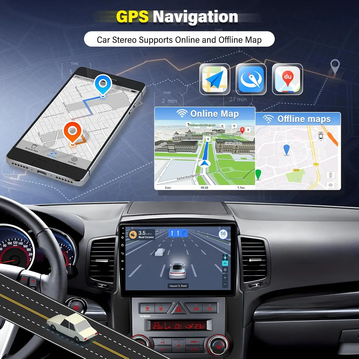 ستيريو سيارة 10 بوصة مع CarPlay Android Auto لكيا سورينتو 2011-2012، Double Din، Android 13.0، WiFi GPS، Bluetooth، Backup Ca #5