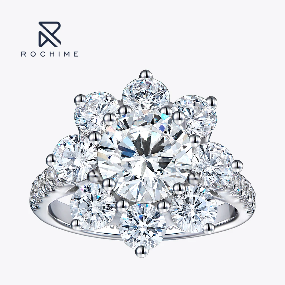 

Rochime Sunflower Diamond Rings S925 Silver Rhodium Plated Zircon Luxury Jewelry For Women