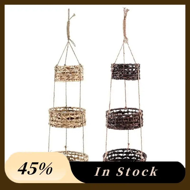 

A60Z Top Hanging Wall Basket Garden Plant Hanging Basket Three-Layer Woven Frame Rattan Balcony Green Plant Decoration