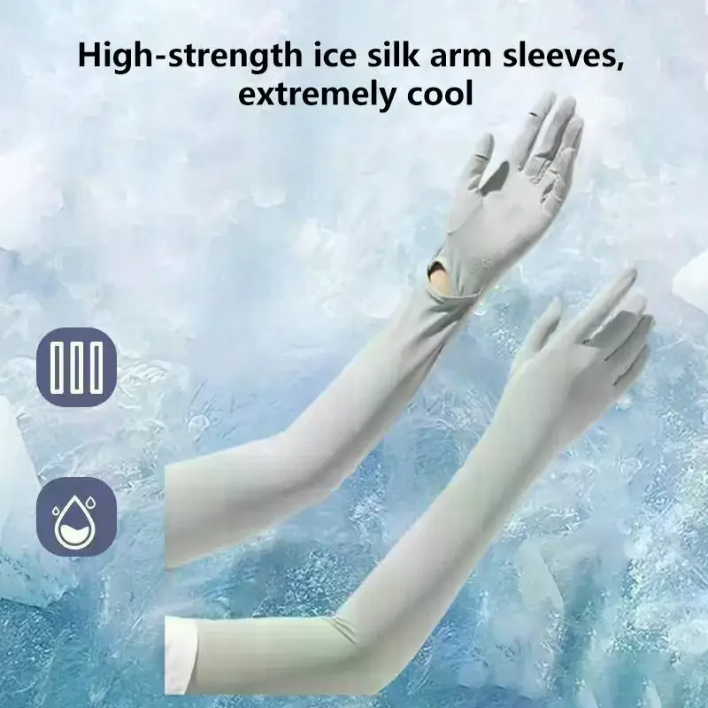Summer Sun Protection Sleeves For Women, Loose-fitting, Breathable, Ice Silk Arm Sleeves And Gloves, For Driving, UV Protection