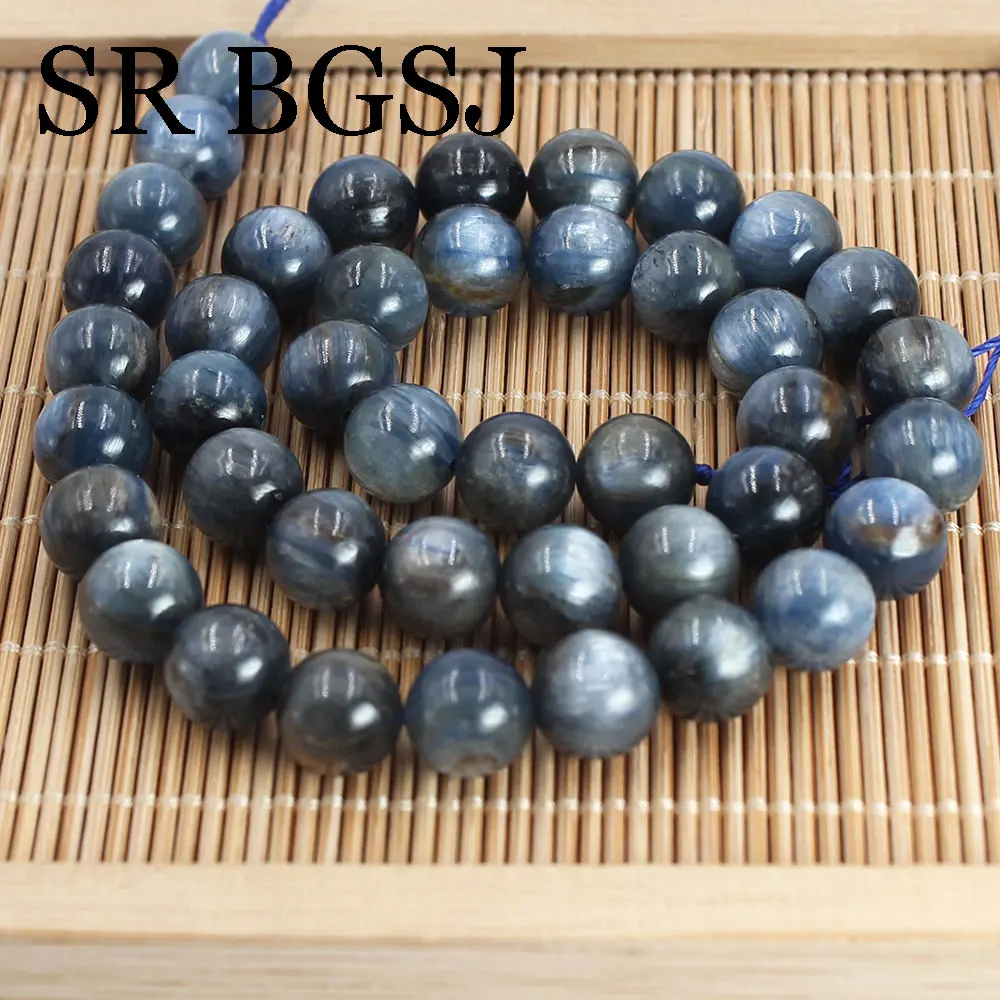 

8-10mm Wholesale Blue Genuine Natural Kyanite Smooth Round Gemstone Beads For Jewelry Making Desing DIY Bracelet Necklace 15"