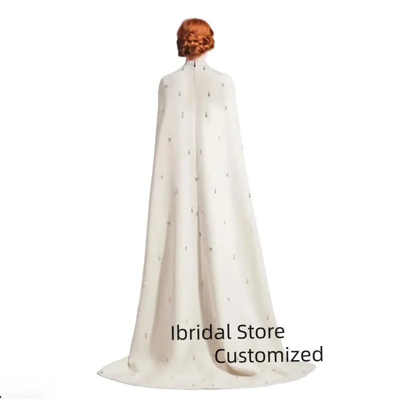 فستان حفلة موسيقية عربي مخصص برقبة عالية مطرز على شكل حرف A فستان حفلة نسائي مع كيب سويب تراين فساتين سهرة سعودية