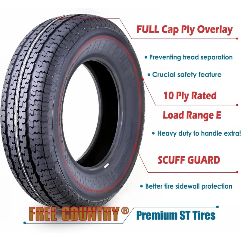 set of 2 Heavy Duty Trailer Tires ST205/75R15 205 75 15 10-Ply Load Range E Steel Belted Radial w/Scuff Guard