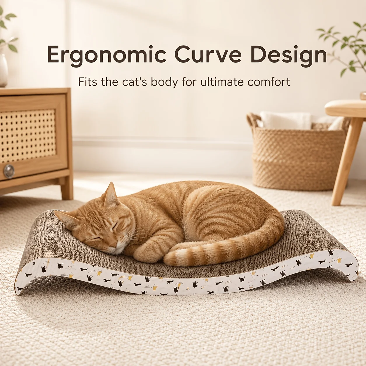 2-In-1Scratcher Bed Curved Corrugated Cardboard Lounger Ergonomic Spine Support Durable Scratch Pad For Indoor Cat Bed