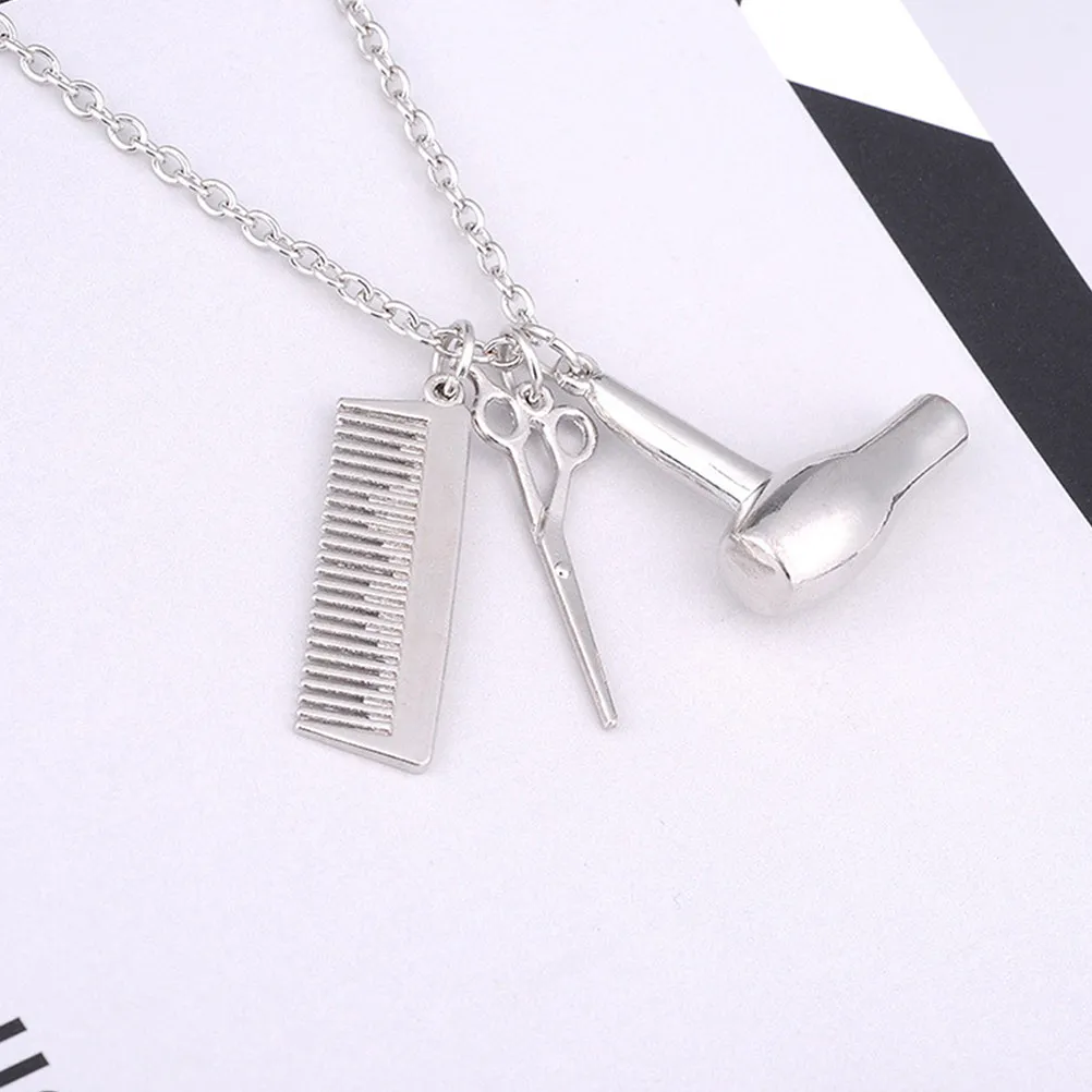 Hair Stylist Necklace Alloy Sweater Chain Scissors Comb Hair Dryer Pendant Stylish Gift for Hairdresser Barber