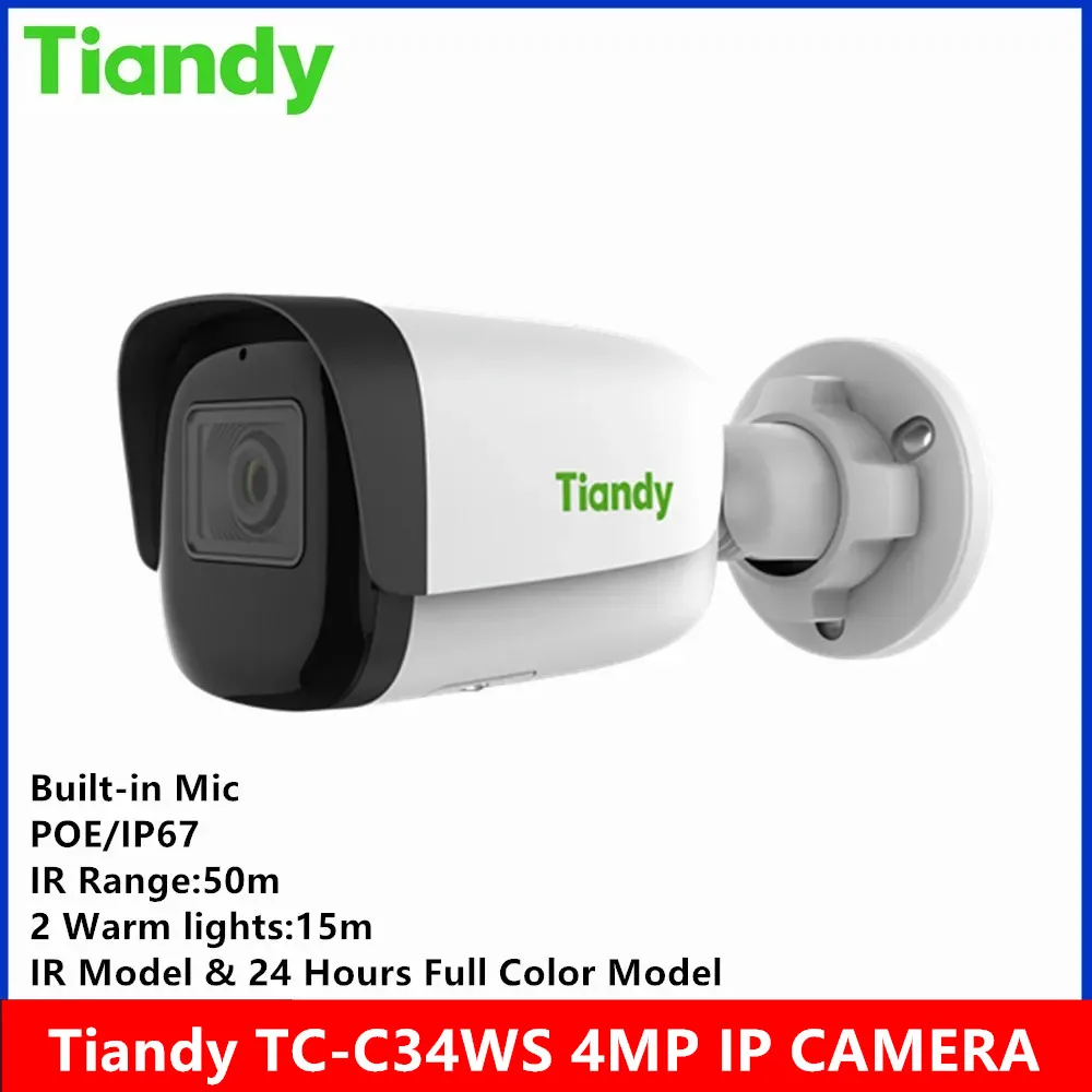 Tiandy brand TC-C34WS 2.8mm 4MP POE built-in MIC IP67 Super starlight IR 50meter & 24 hours full Color video Bullet ip Camera