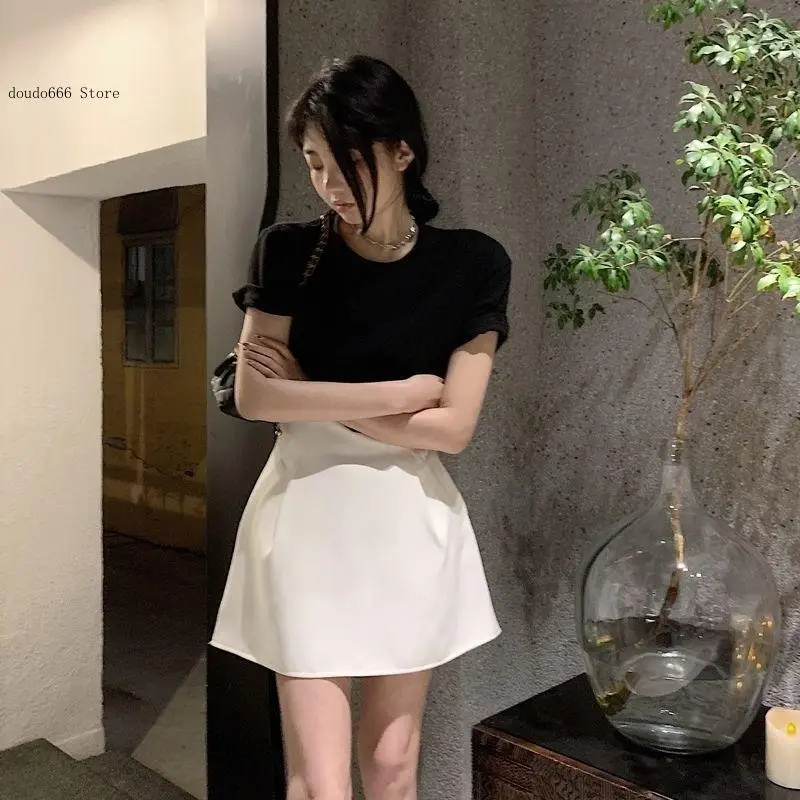 Korean Style Fall Wild Casual Sexy Retro Suits Faldas Mujer Moda A Line Puffy Mini Black Skirt Women High Waist