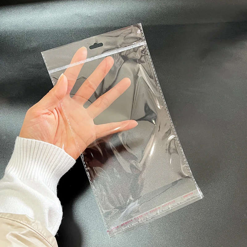 50pcs Transparent Self Sealing Bag Plastic Self Adhesive Bag with European Hole Hang Packaging for Jewelry Display Retail