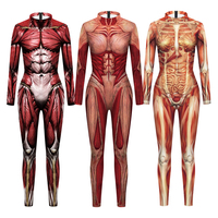 Fashion New Human Muscles Red Jumpsuits Adult Anime Cosplay Costumes Men Women Party Clothing Slim Bodysuits