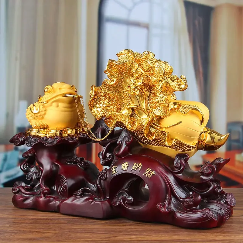 Fortune Golden Toad Decorative Cabbage Decoration Office Living Room Shop Gold Cicada Toad Feng Shui Opening Craft Gift