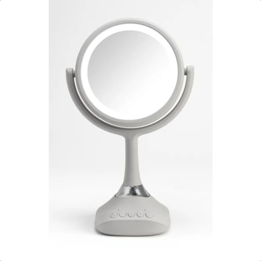 

76101BT 7.5inch Personal Makeup Mirror with Bluetooth Speakers and LED Lighting Handheld Bluetooth Vanity Mirror with Lights fo