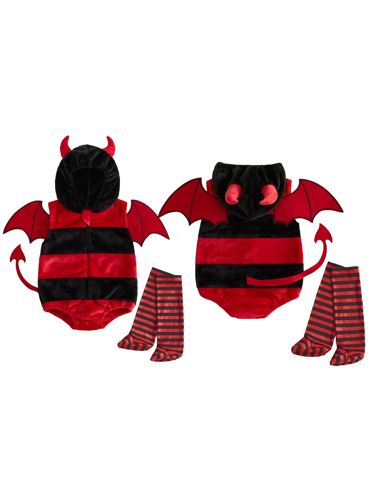 Stockings Set Romper Halloween Cosplay Sleeveless Costume With Striped Devil Stockings-Set-Fleece Baby Devil Costume Romper