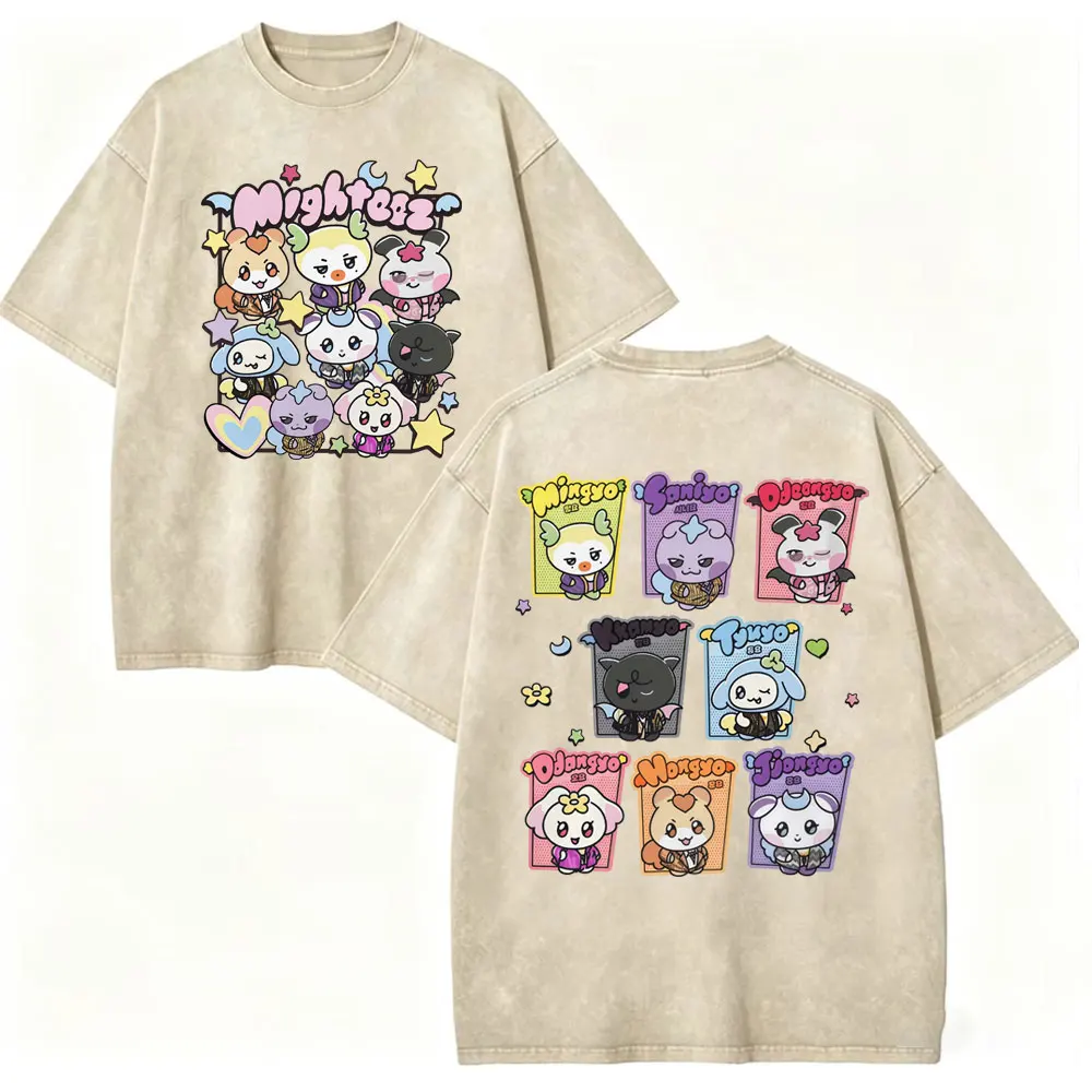 Vintage Washed Kpop Ateez Double Sided Graphic T Shirts Men Women Fashion Cartoon T-shirt Summer Casual Short Sleeve T-shirts
