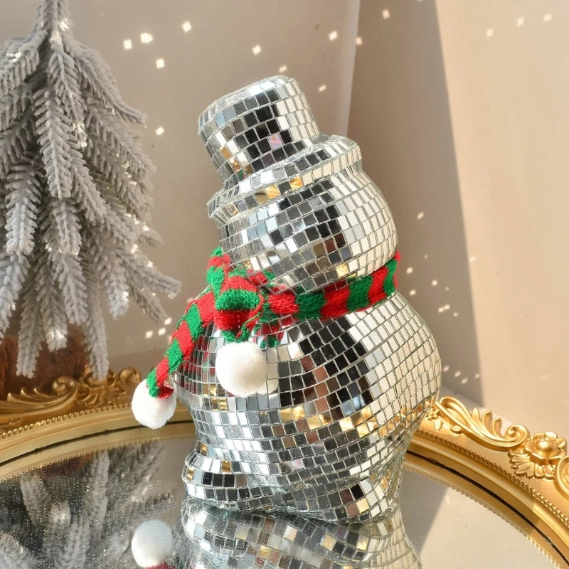 Glittering Snowman Figurine Reflective Discos Ornament Christmas Desktop Decors