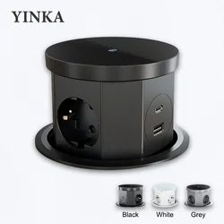 YINKA  Pop Up Table Socket Lifting Socket, USB Type-C Outlet, EU Socket, 15W Wireless Charge, Desktop Hidden Lifting Socket