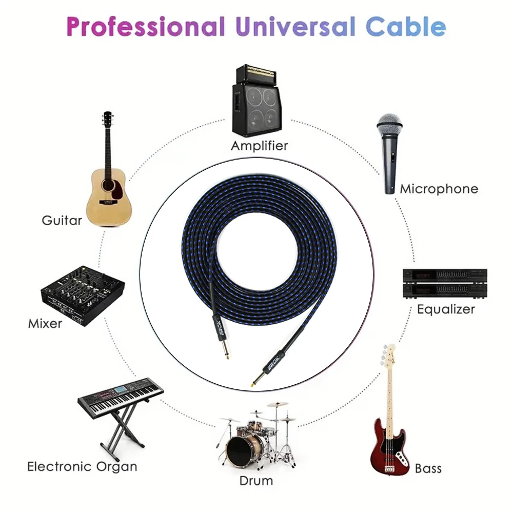 EROK 3/6/10M Guitar Audio Cable 6.35mm Plug No Noise Audio Wire Cord Musical Instrument Accessories Parts for Bass