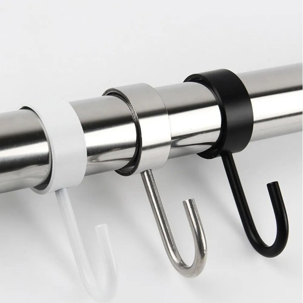 4pcs Durable Stainless Steel Pipe Hook Hanger Rod Mount Windproof Hanging Pipe Hook No Punching Tube Rod Hook Wardrobe