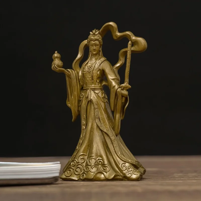 Brass Statue of The Goddess of The Nine Heavens—Pocket-Sized Figurine for Study, Tea Room and Home Decor