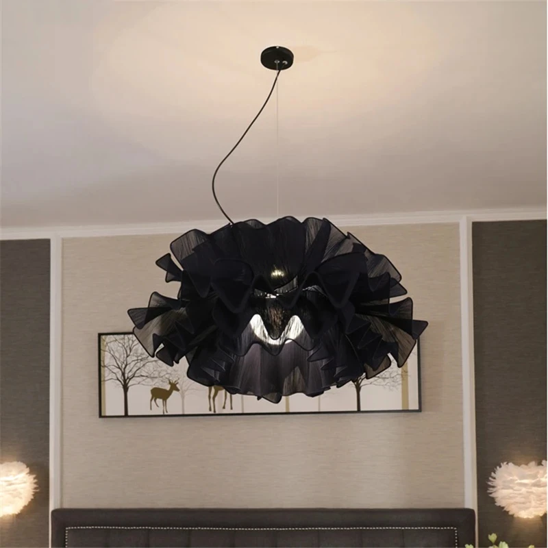 Modern Fabric Pendant Light French Style Dining Room Chandelier For Living Room Bedroom Wedding Nordic LED Flower Chandelier
