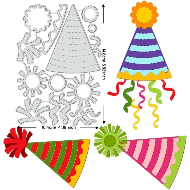1pc Party Hat Cutting Dies Birthday Hats Stencils Blessings Decorative Embossing Stencils for Scrapbooking Photo Album Greeting