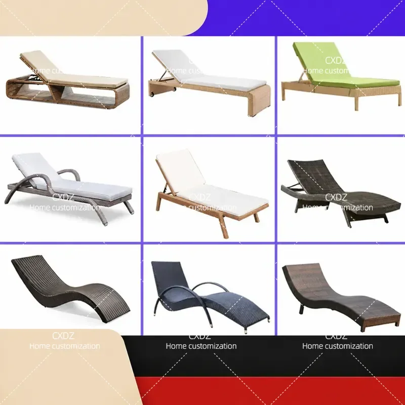Outdoor Rattan Deck Chair Waterproof Sun Lounger for Villa Courtyard Hotel Poolside Beach Leisure Bed Cross Border Wholesale