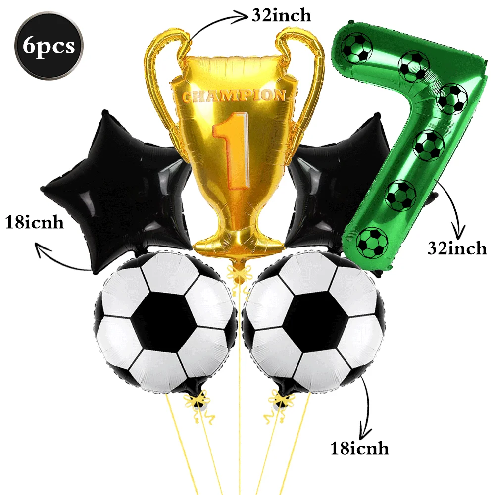 Soccer Balloons Gold Championship Trophy Balloon 32 Inch Green Foil DIY Number Balloons Kids Birthday Football Party Decorations - Image 5