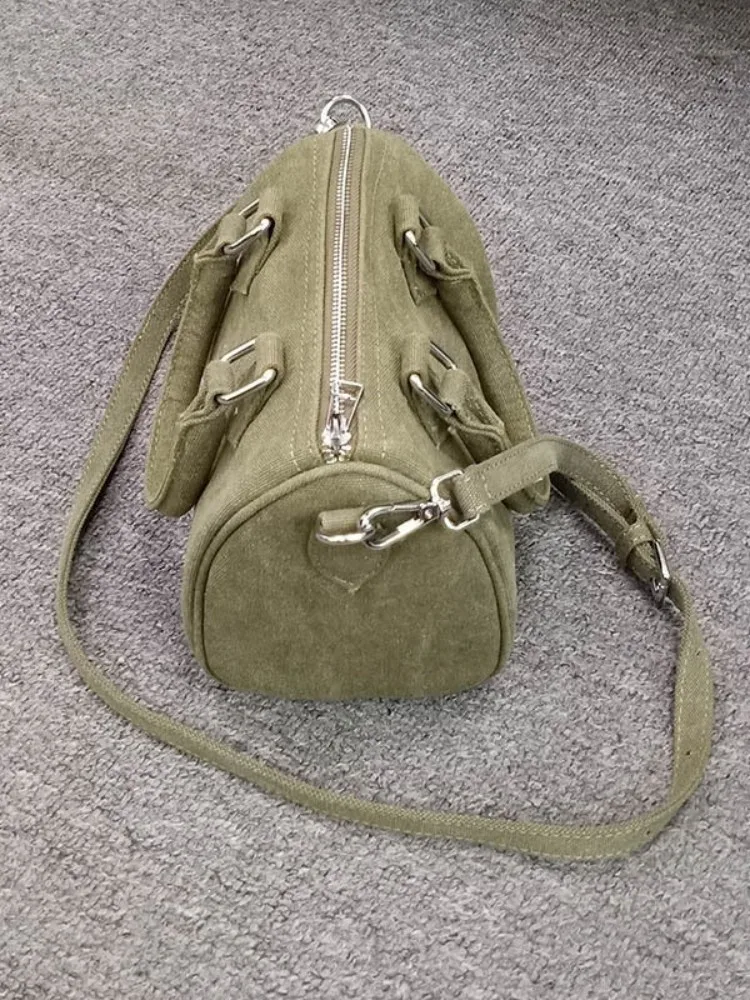 Borsa a tracolla singola Casual da donna borsa a cuscino in tela verde militare borsa piccola borsa a mano da donna borsa a secchiello borse a