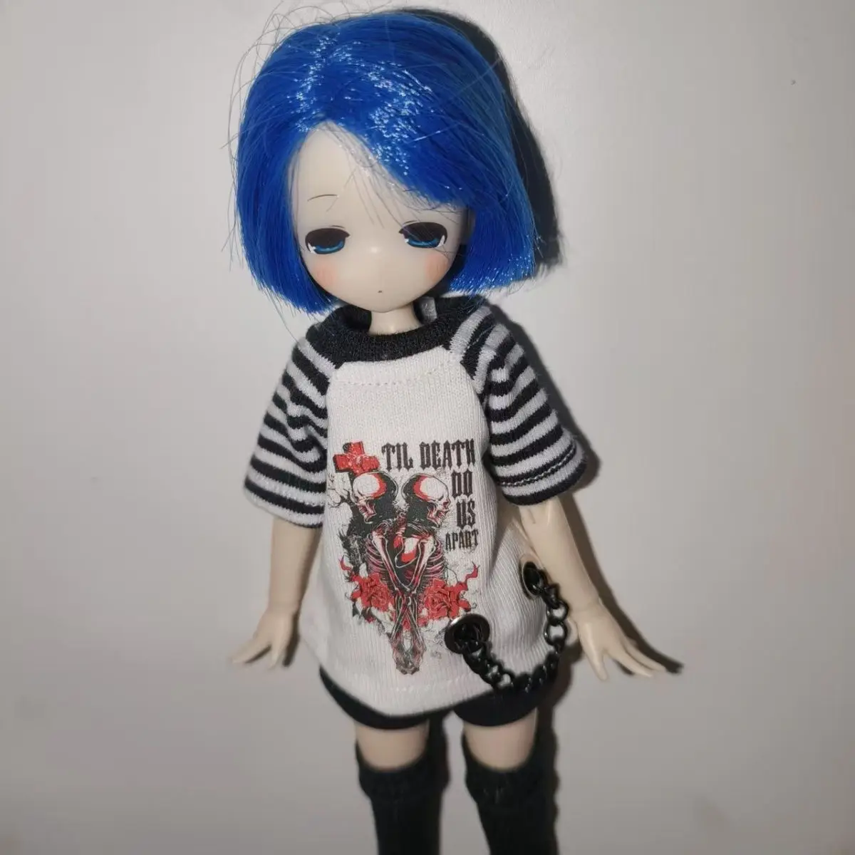 Doll's Clothes Suit for Azone Doll 1/6 Striped Short Sleeved Top Shorts Leg Covers Toys Dress Up Toys Doll Accessories, No Doll
