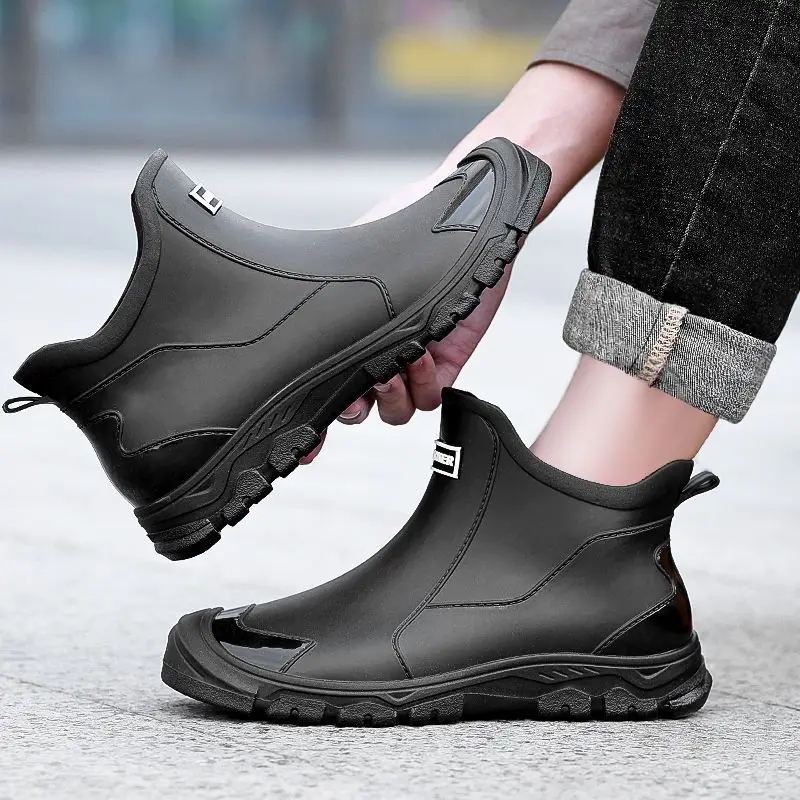 Men's Short Rain Boots Urban Water Boots Non-slip Wear-resistant Wading Boots Men's Trendy Lightweight Waterproof Rubber Shoes