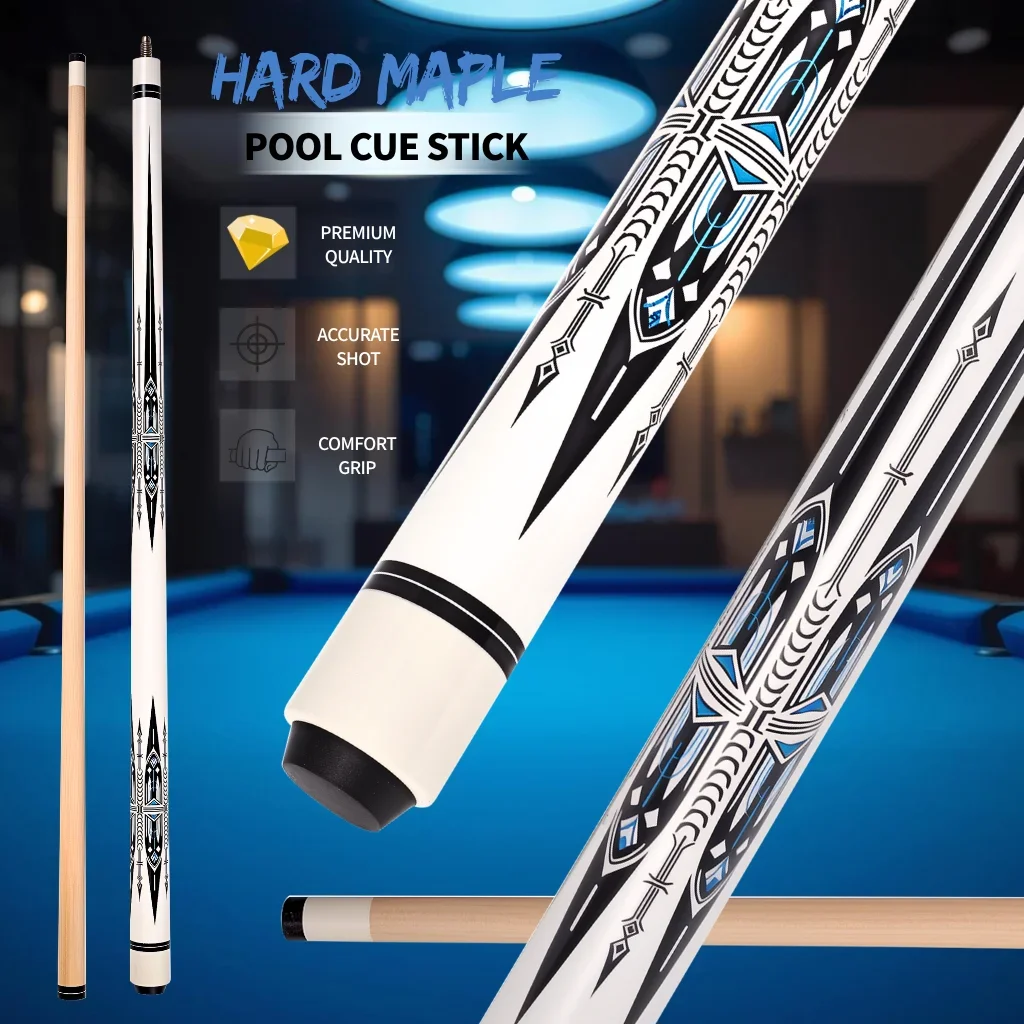 Maple Pool Cue 13mm Tip Billiard Stick 2 Piece Hard Rock Maple Shaft Low Deflection Technology for Beginner 9 Ball Players