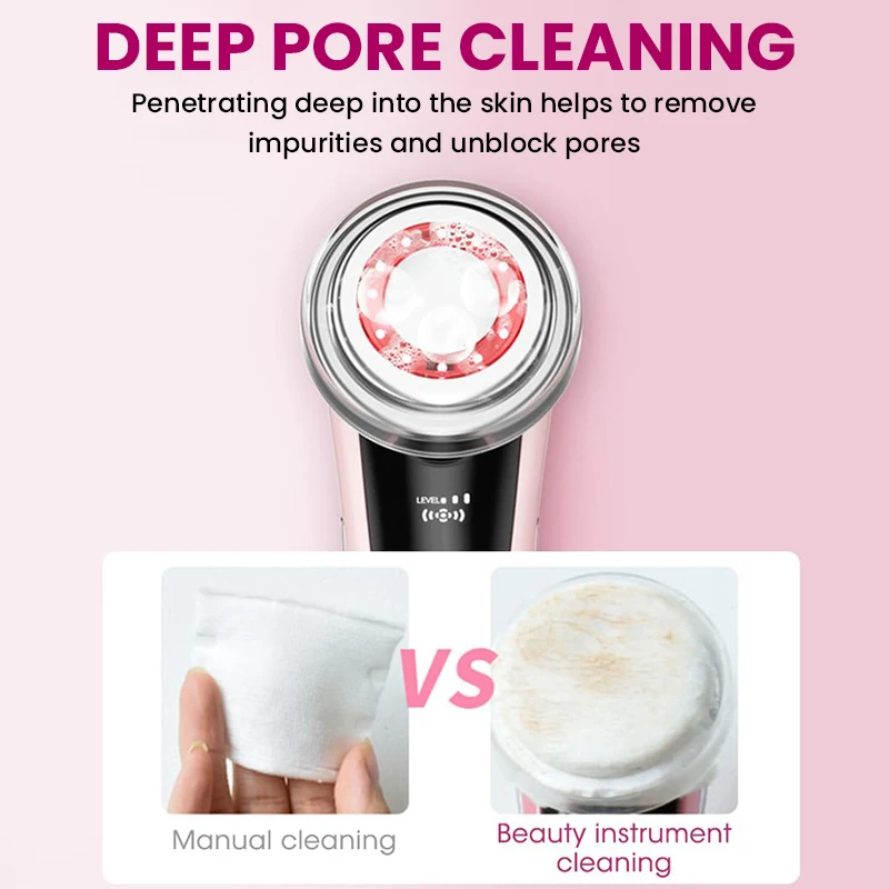 LED العلاج بالضوء EMS مدلك الوجه سونيك أيون الاهتزاز شد الجلد الساخن ضغط شد الوجه المضادة للتجاعيد العناية بالجمال