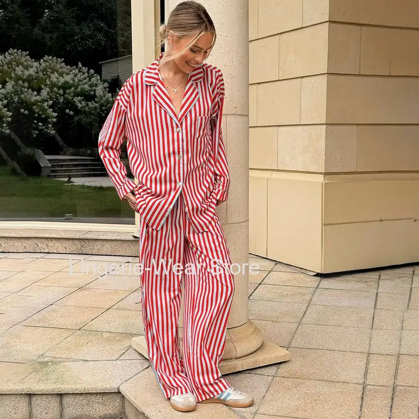 stylish-stripes-long-sleeve-pajamas-set-women's-home-clothes-spring-autumn-new-sleepwear-trouser-suit-loose-casual-loungewear