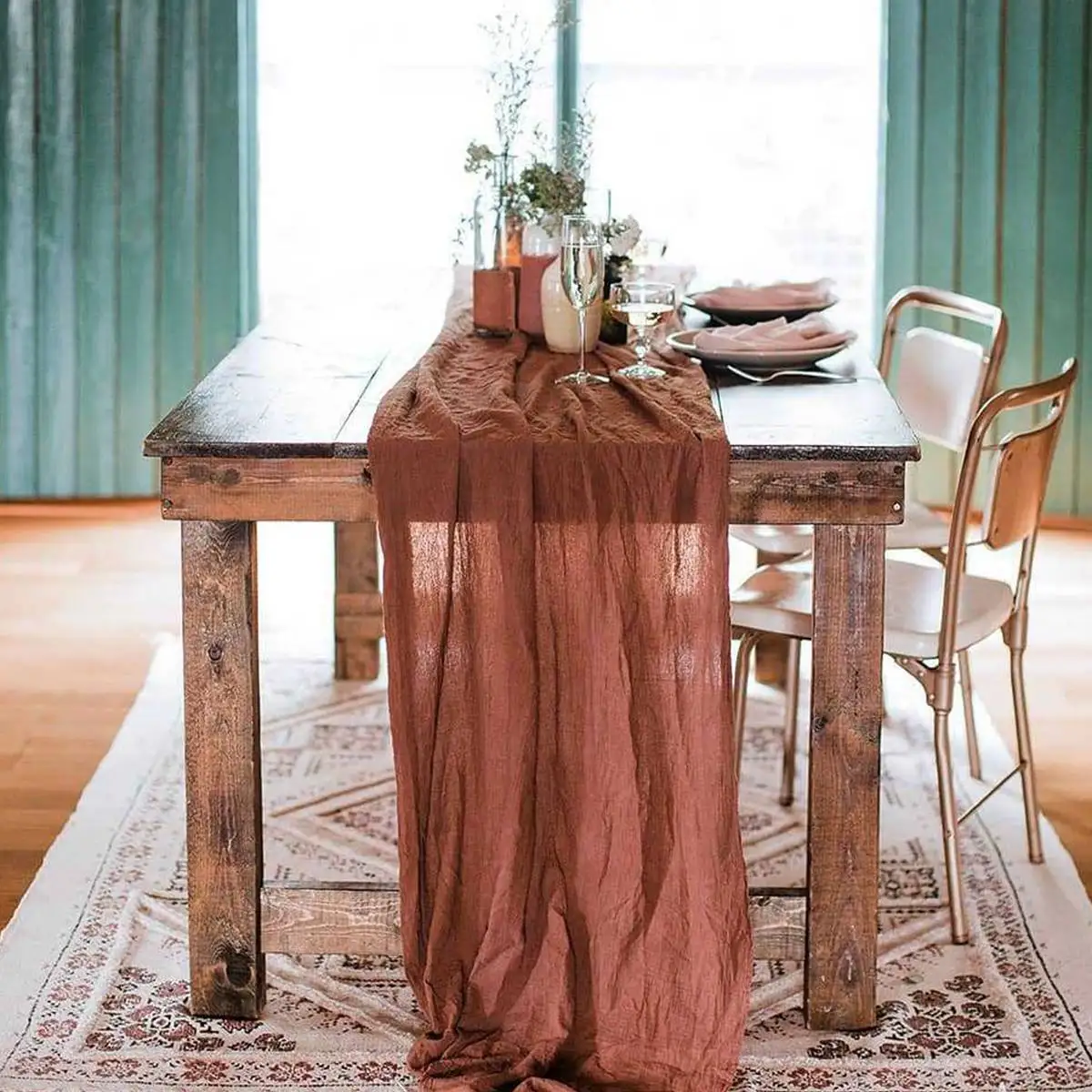 Semi-Sheer Table Runner Sage Cheesecloth Gauze Table Setting Dining Vintage Birthday Wedding Party Christmas Banquets Decor
