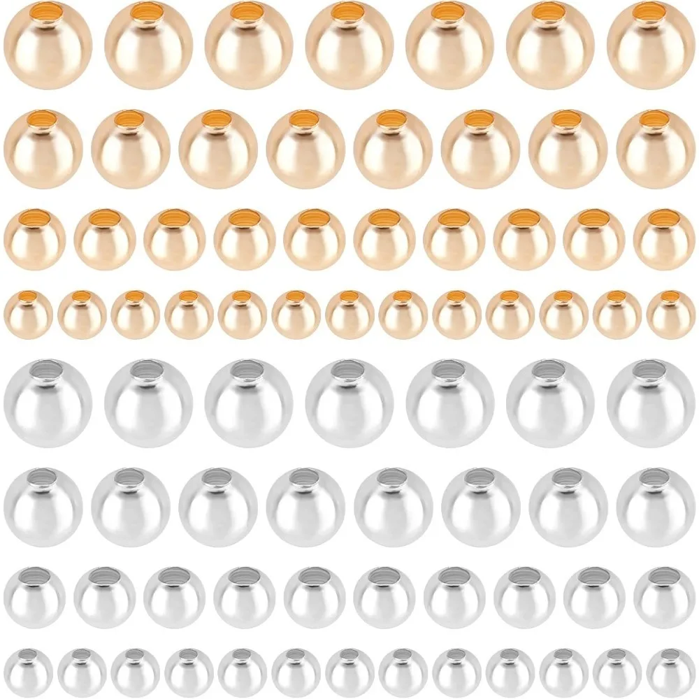 

280pcs 14k Spacer Beads 3/4/5/6mm Smooth Round Beads Brass Loose Beads Seamless Spacer Metal Beads