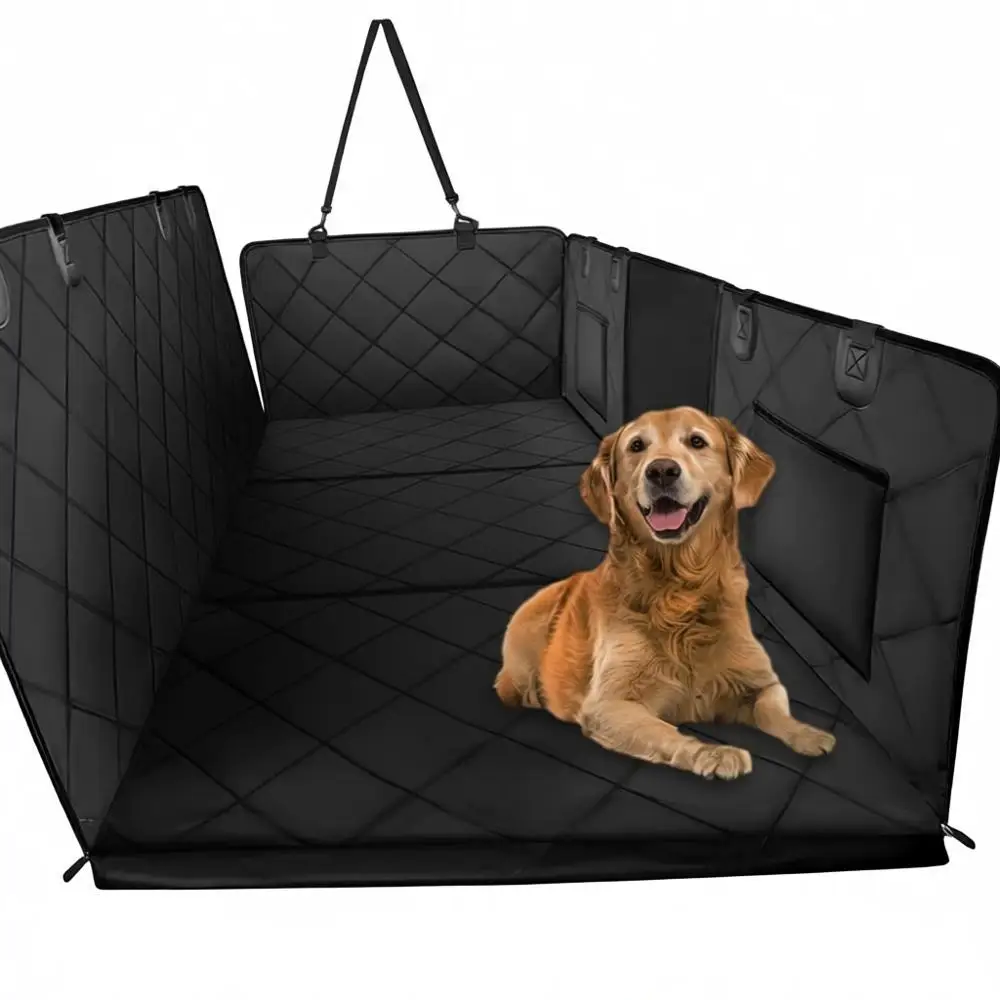 Durable Large Space Dog Car Seat Cover with Waterproof Bed, Supports 420lbs, Ideal for SUVs and Trucks - Black