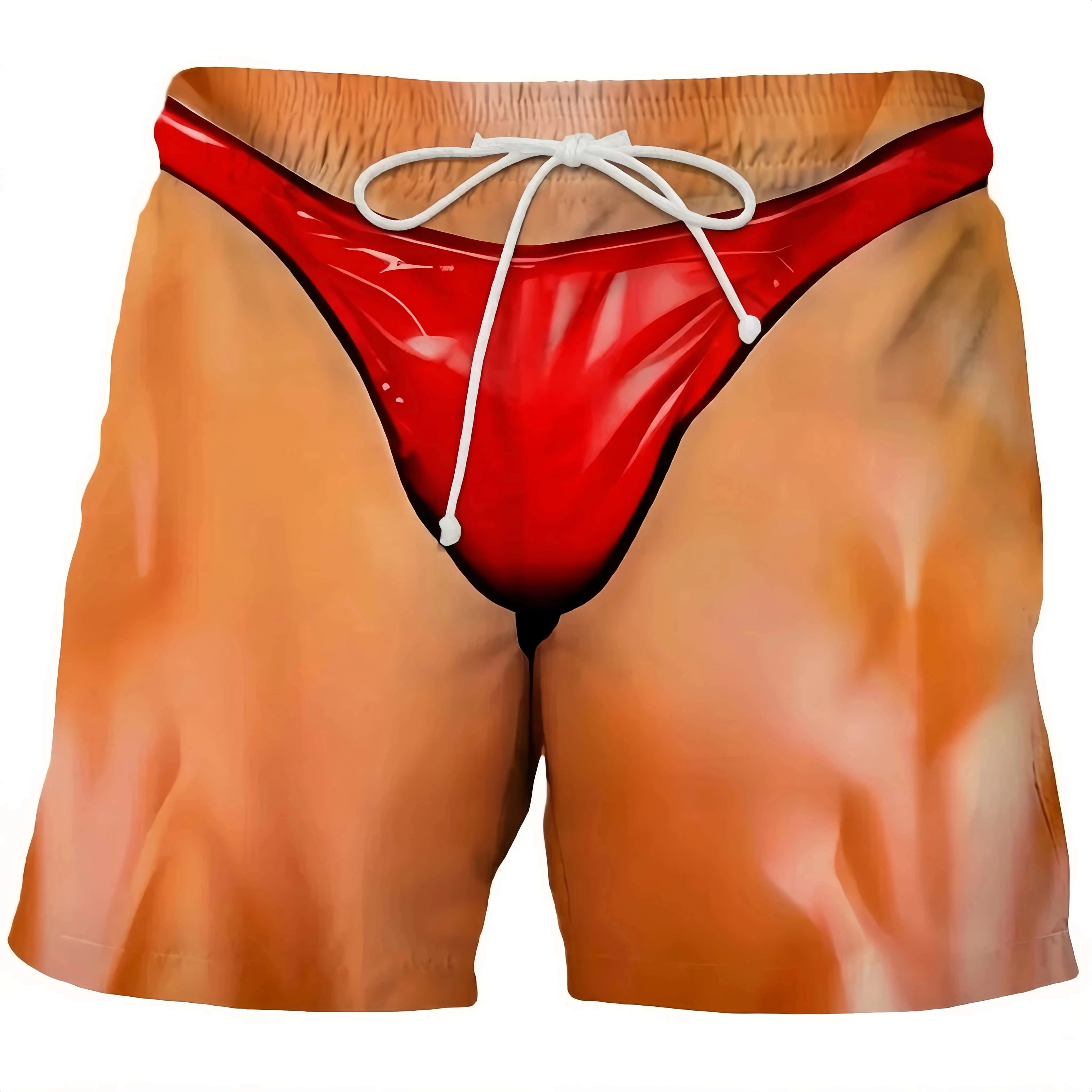 Unisex Funny 3D Print Shorts Novelty Fake Bikini Optical Illusion Shorts Quick‑Dry Beach Swim Trunks Holiday Party Casual Shorts