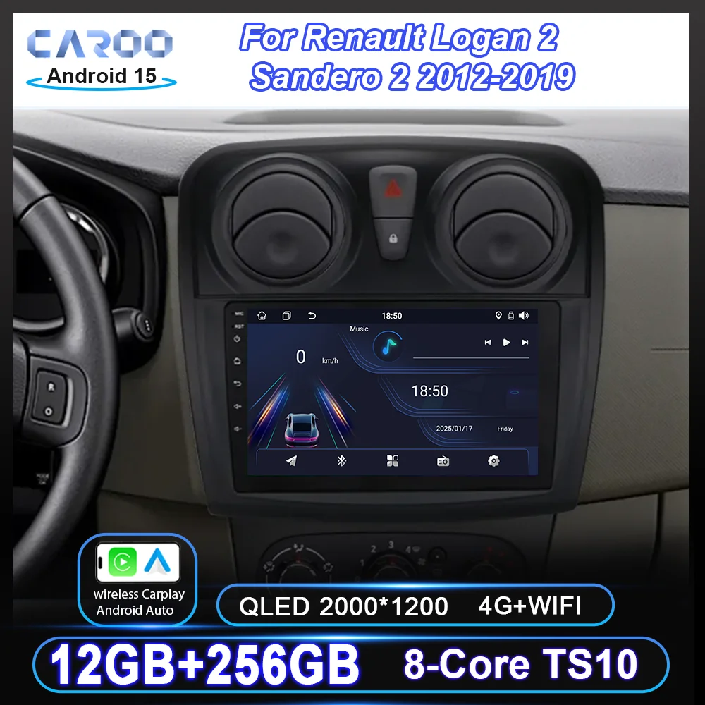 Car Android 14 Radio Stereo GPS Navigation For Renault Logan 2 2012 - 2022 Sandero 2 2013 - 2022 Auto Multimidia Player Carplay