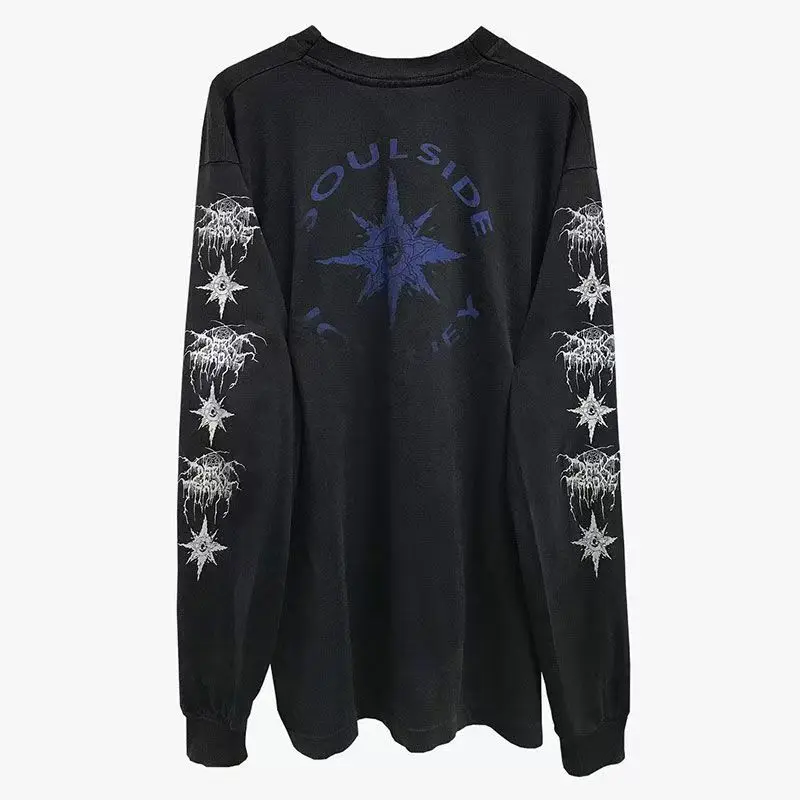 

Y2k Винтажная группа Рок-ролл Хип-хоп Уличная одежда Винтаж Ретро Хлопок Oversize Повседневная графика Топы с длинными рукавами Футболка для мужчин