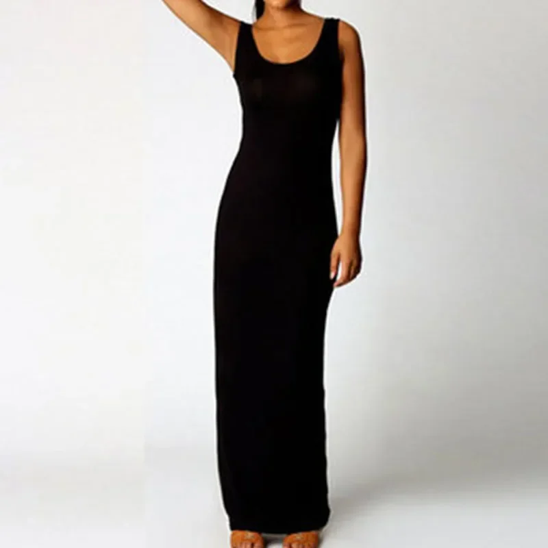 

Women High Stretch Tank Robe Summer O-neck Bodycon Long Dress Ladies Solid Slim Beach Maxi Dresses Vestidos De Verano