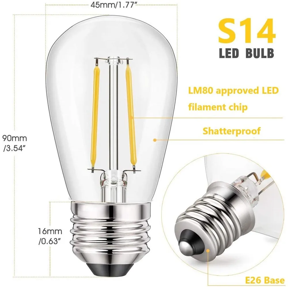 Waterproof 5M 10M LED Bulbs String Lights Indoor Outdoor Commercial Grade E27 Street Garden Backyard Holiday String Lighting