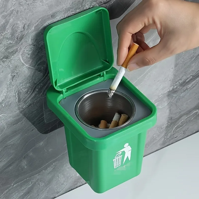 Contemporary Stainless Steel Wall-Mounted Ashtray with Lid Irregular Shape Dust-Proof Design for Bathroom And Home Decor