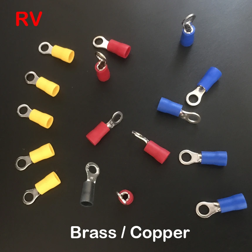 RV2-8 RV2-10 RV2-12 Yellow Red  Blue Black Green Brass Copper O Ring Insulation Round Cable Wire Connector CrimpTerminal