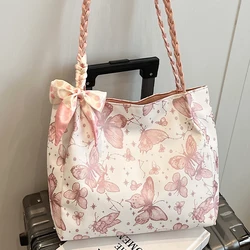 Leisure Large Capacity 2024 New Summer Shoulder Bag Butterfly College Student Commuter Tote Bag Trendy and Fashionable