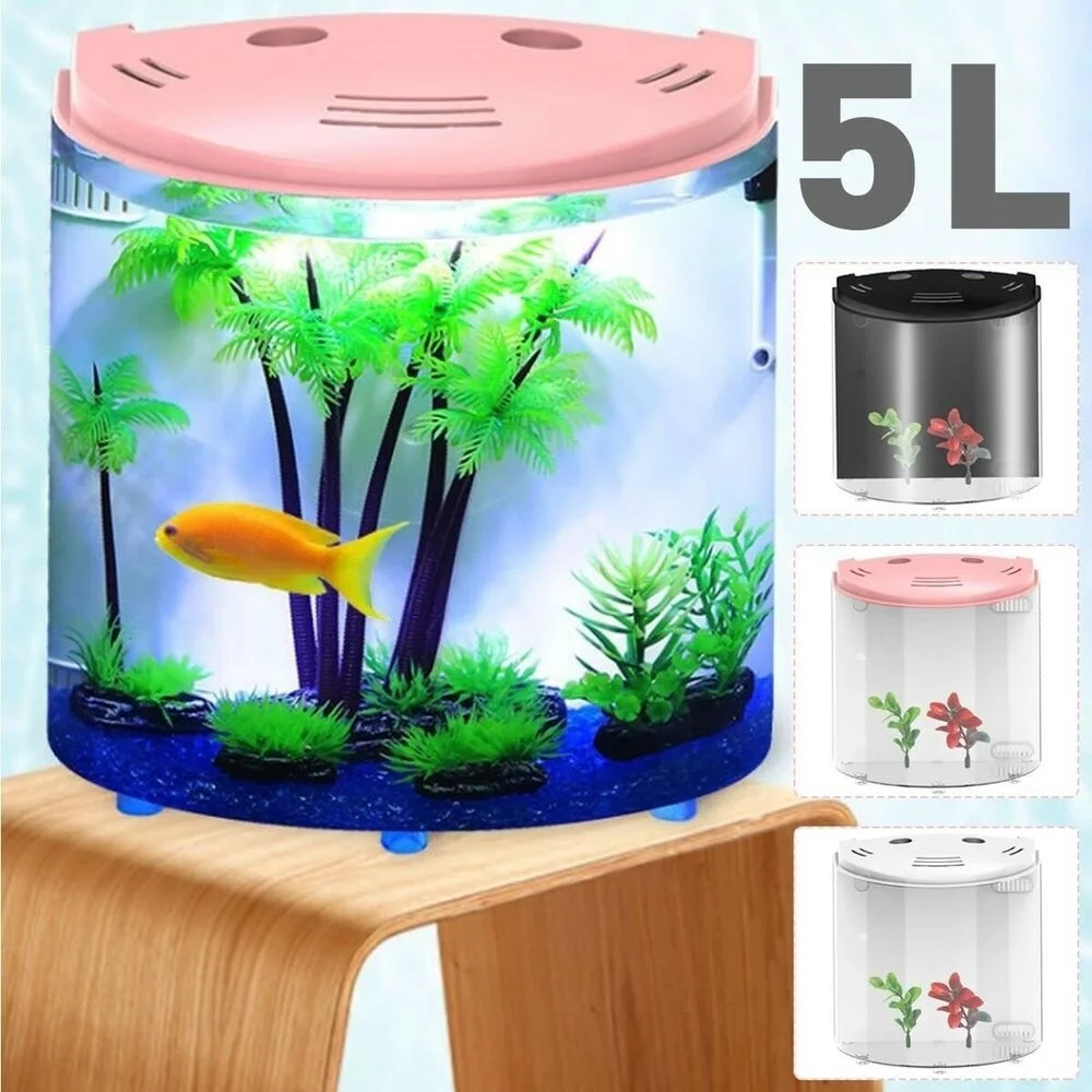 Portable Mini Betta Fish Tank Aquarium Desktop Decorations Marine with Water Grass  Bowl With Water Fliter USB Air Pump