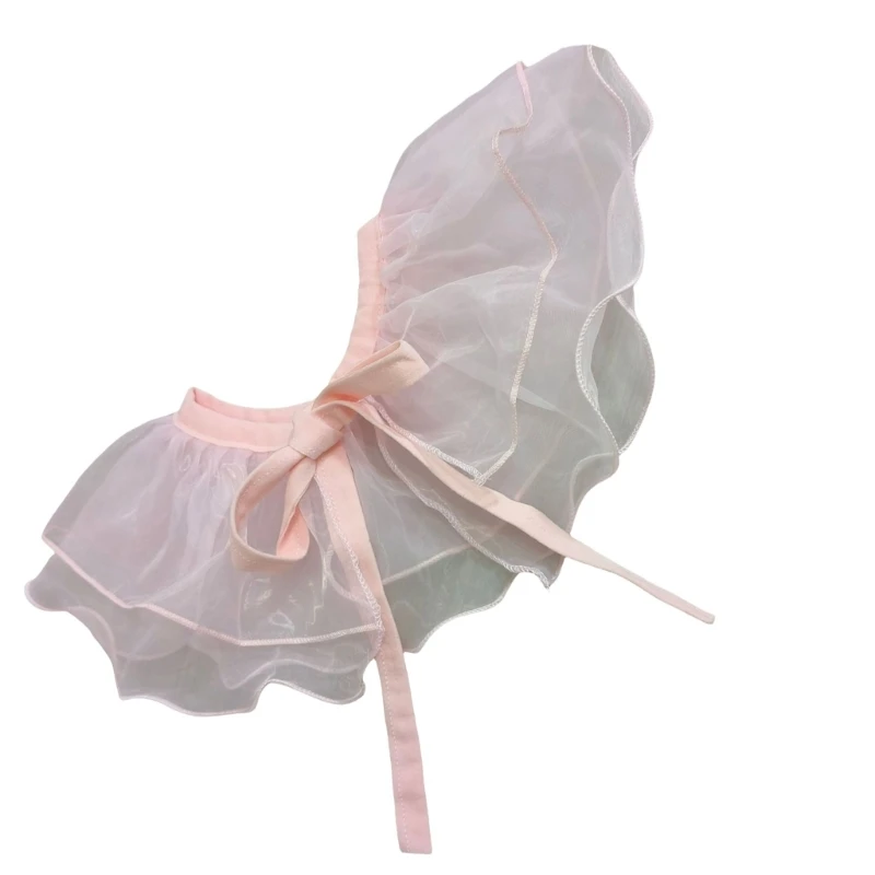Stylish Pink Organza Faux Collar Double Layer Ruffled Ties Up Shawl for Women Dropship