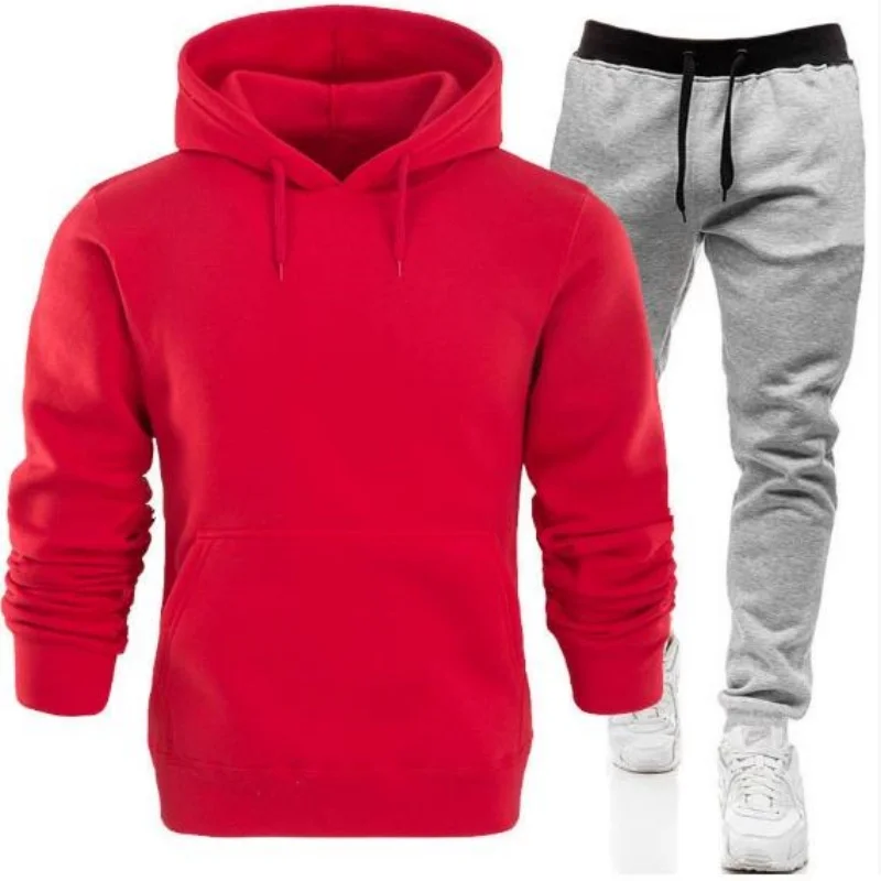 

2025 autumn winter men's two piece sets casual hoodies sweatshirts and elastic waist trousers male sport tracksuits