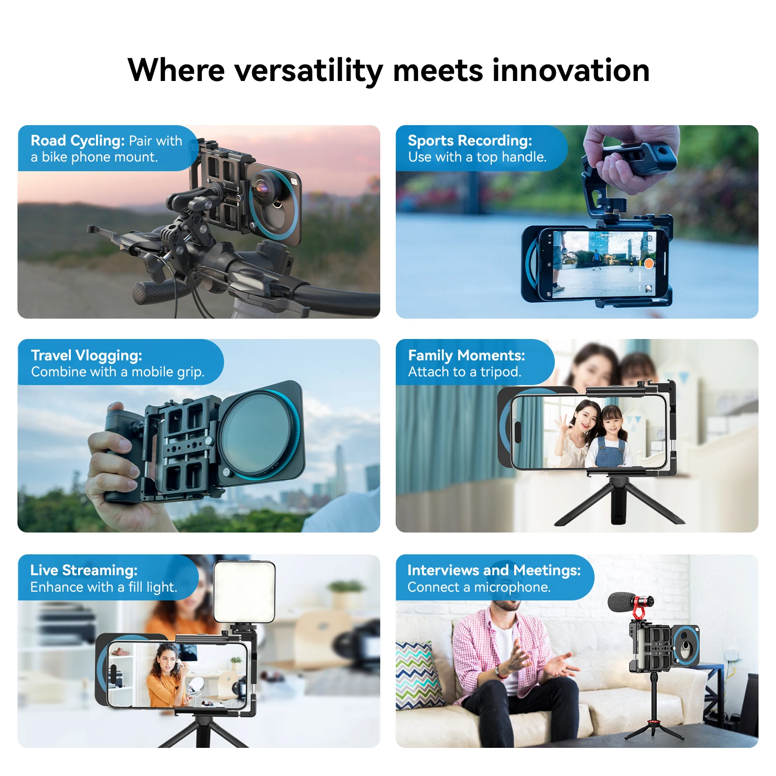 APEXEL Universal Metal Phone Rig Video Kit Handheld Smartphone Vlog Cage with Rechargeable Shutter Phone Stabilizer for Phones