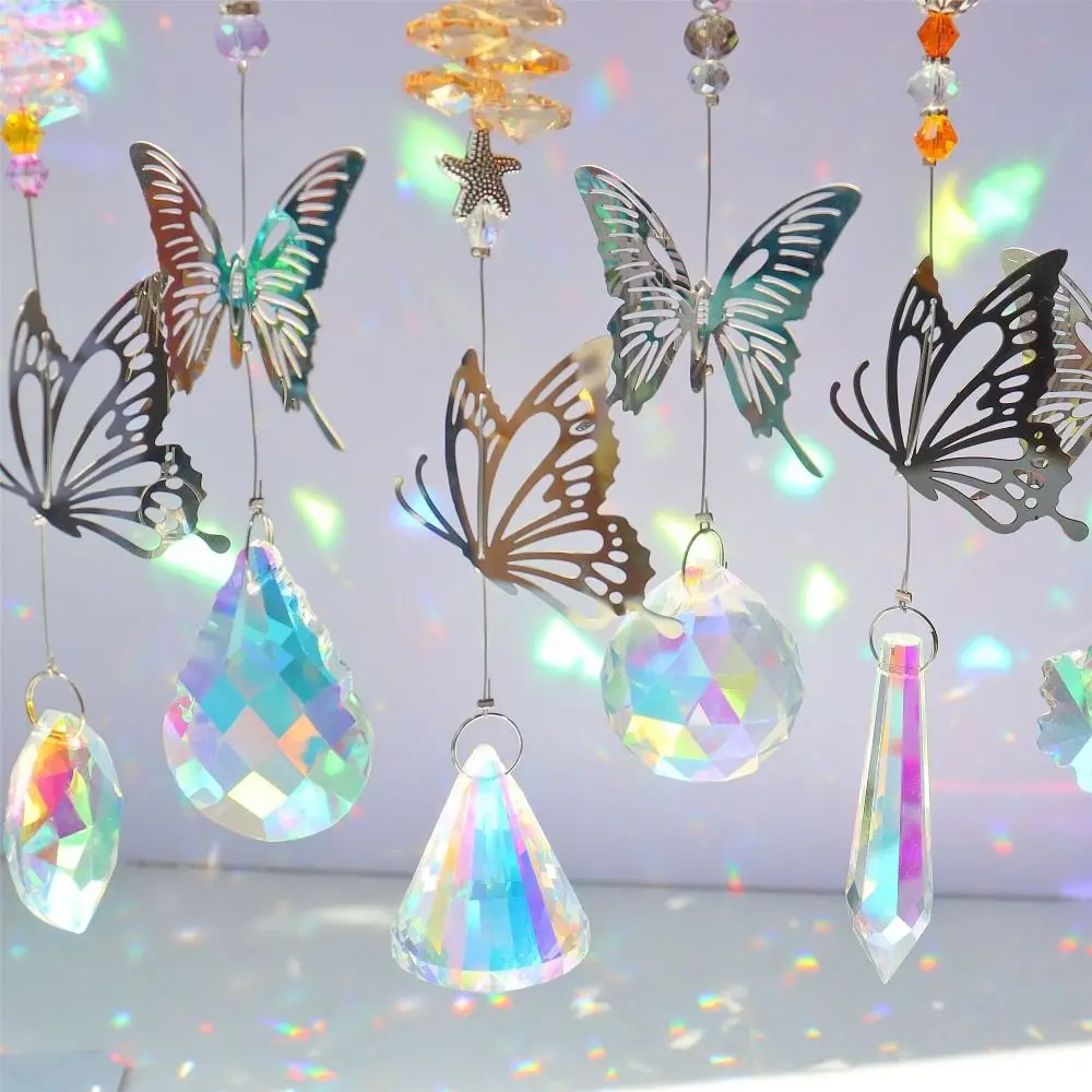 Butterflies Crystal Wind Chime Home Garden Crafts Gift Sun Catcher Hanging Ornament Yard Hanging Decor Crystal Pendant