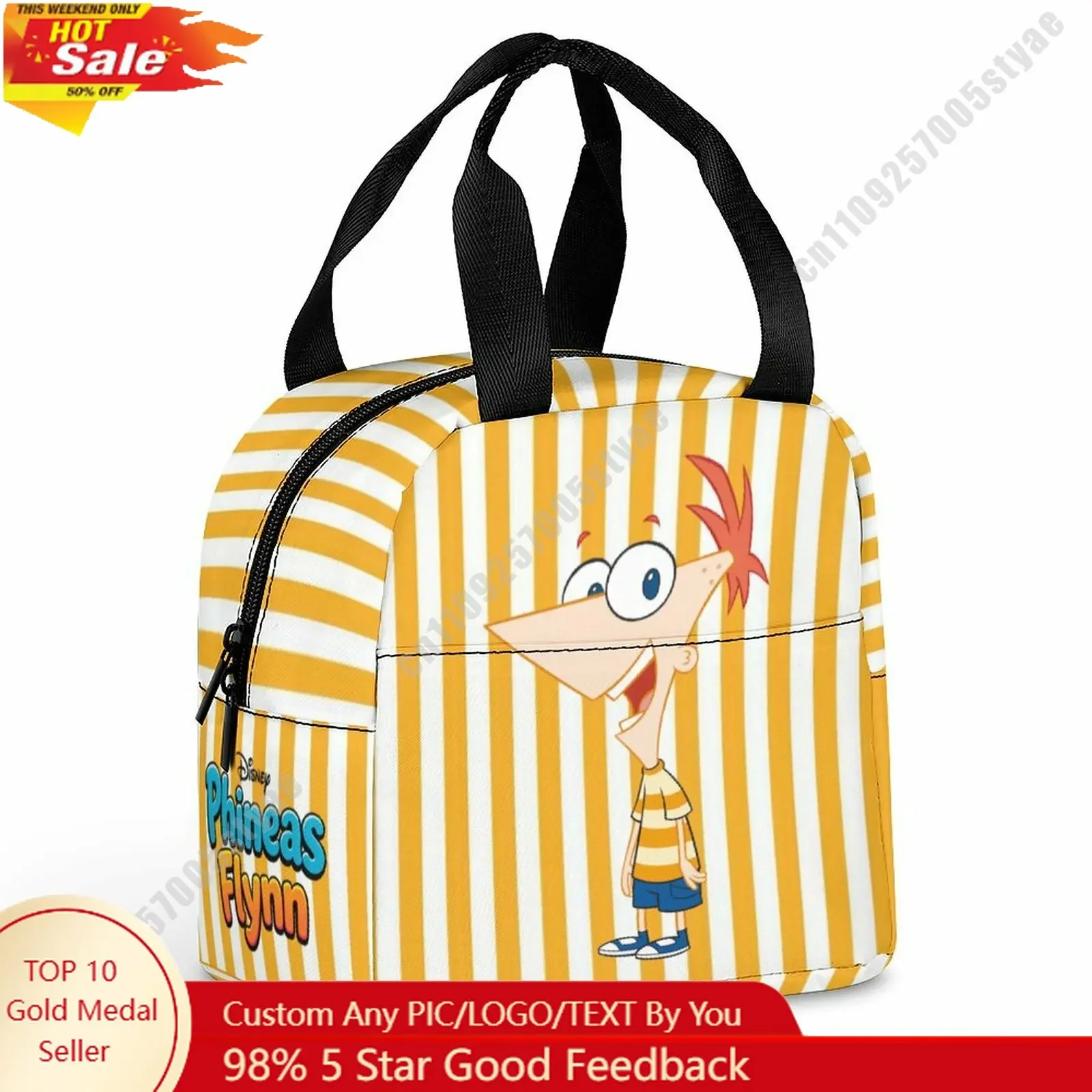 

Phineas Flynn Lunch Bag Disney Animal Patterns Bento Bag DIY Custom Text Photo Logo Portable Aluminum Foil Food Bag
